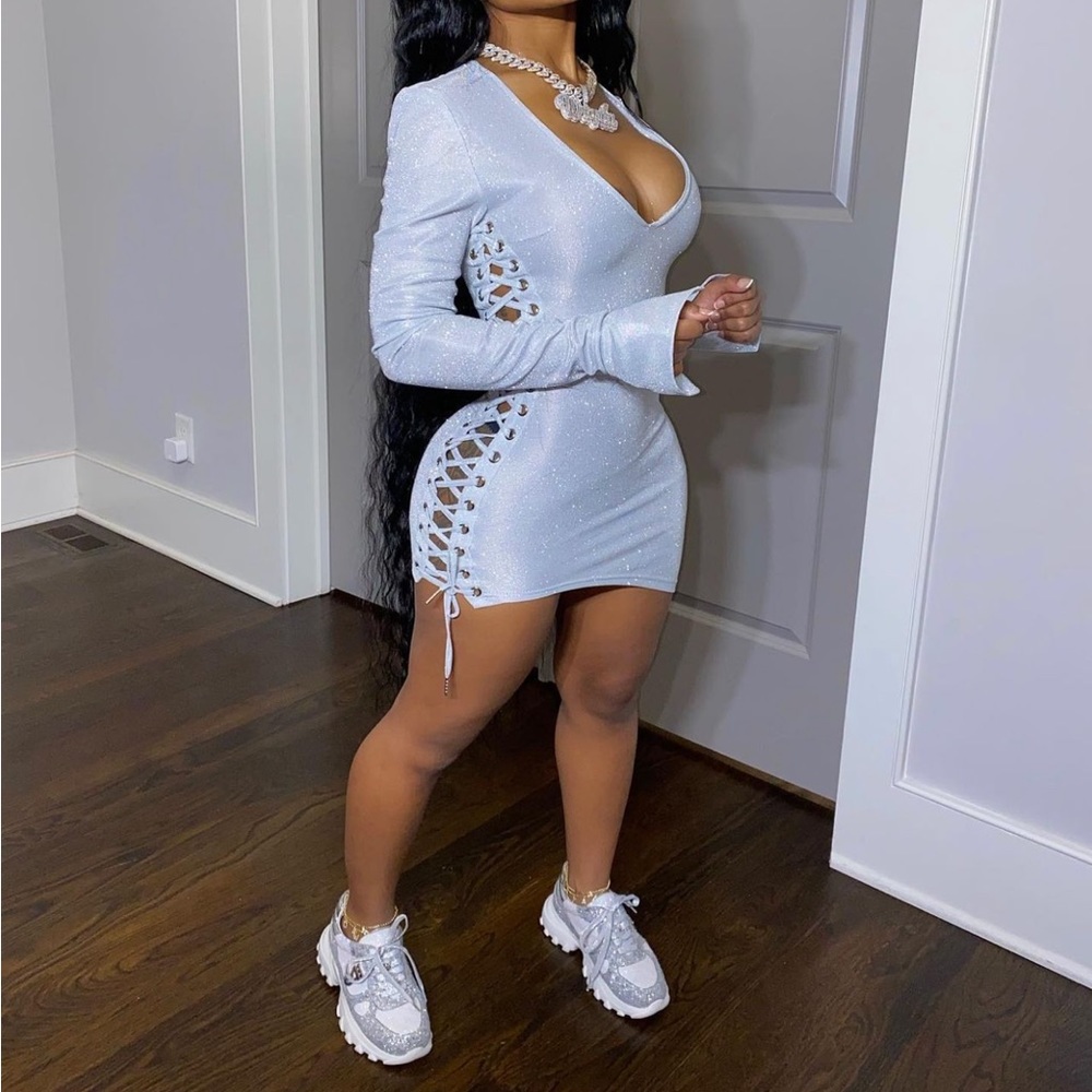 Shane Justin Cross Goddess silver dress